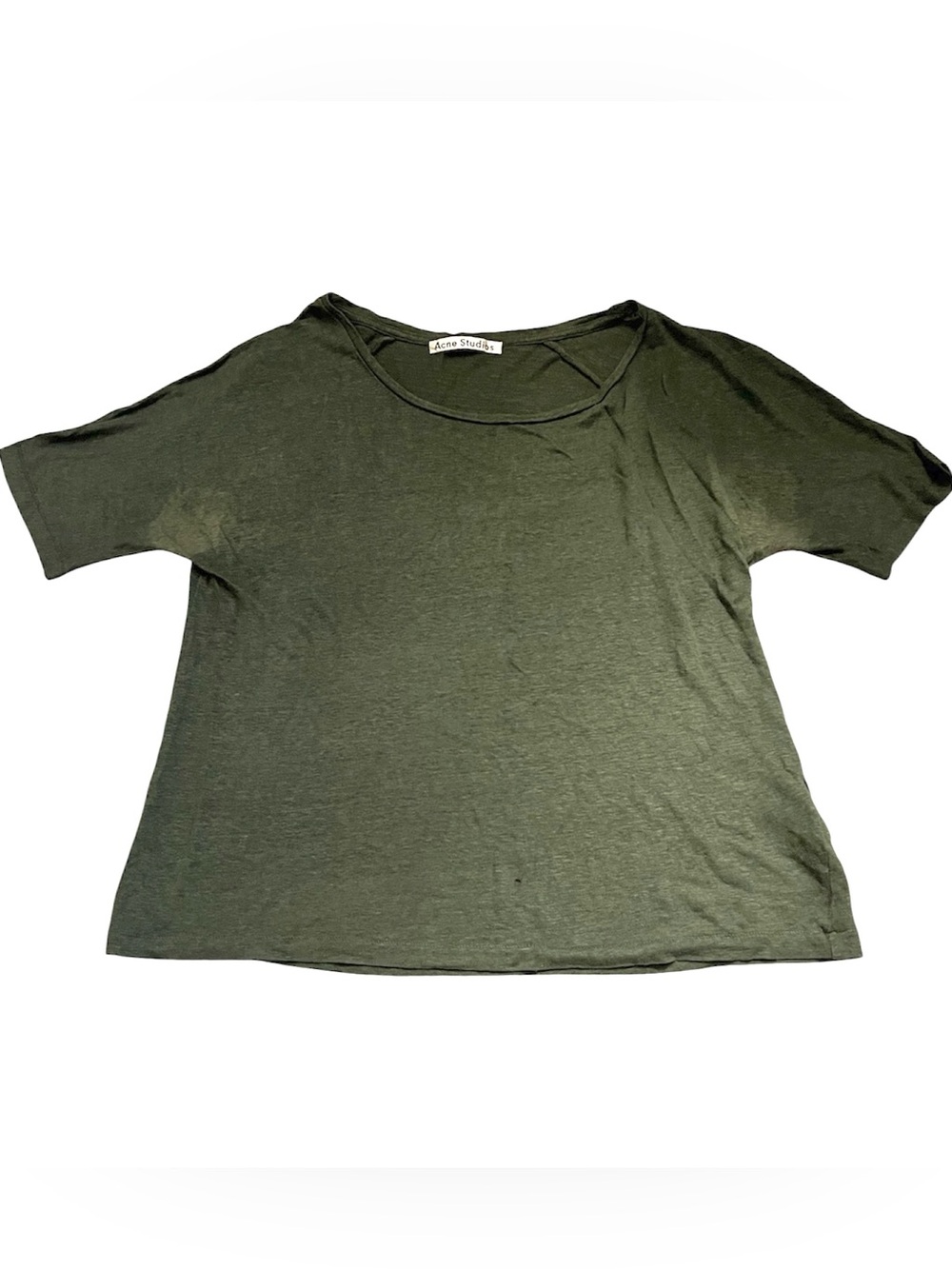 Acne Studios Nairobi Linen Olive Green Scoop Neck Short Sleeve Tee XS